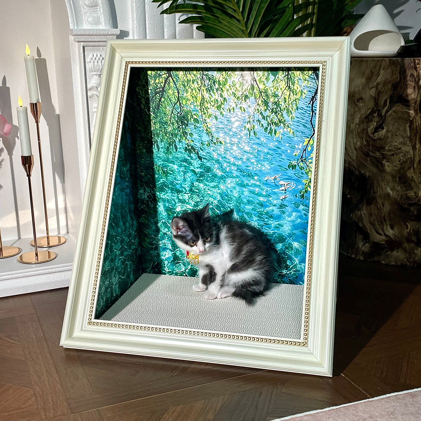 Oil Painting Cat & Small Dog Bed – A Cozy Retreat with Artistic Flair