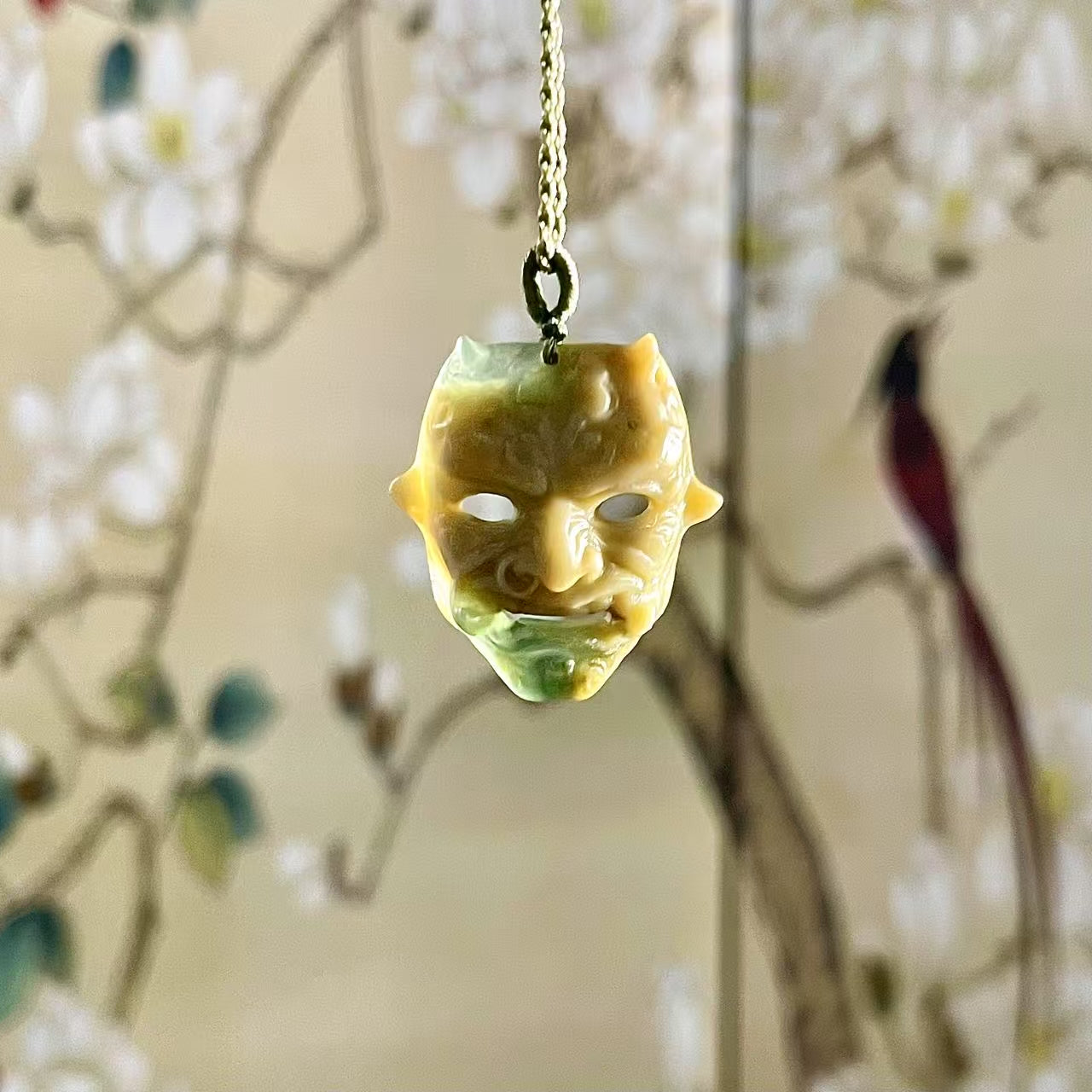 Prajna Mask – One and Only, Handcrafted Masterpiece in Xiu Jade with Green Accents