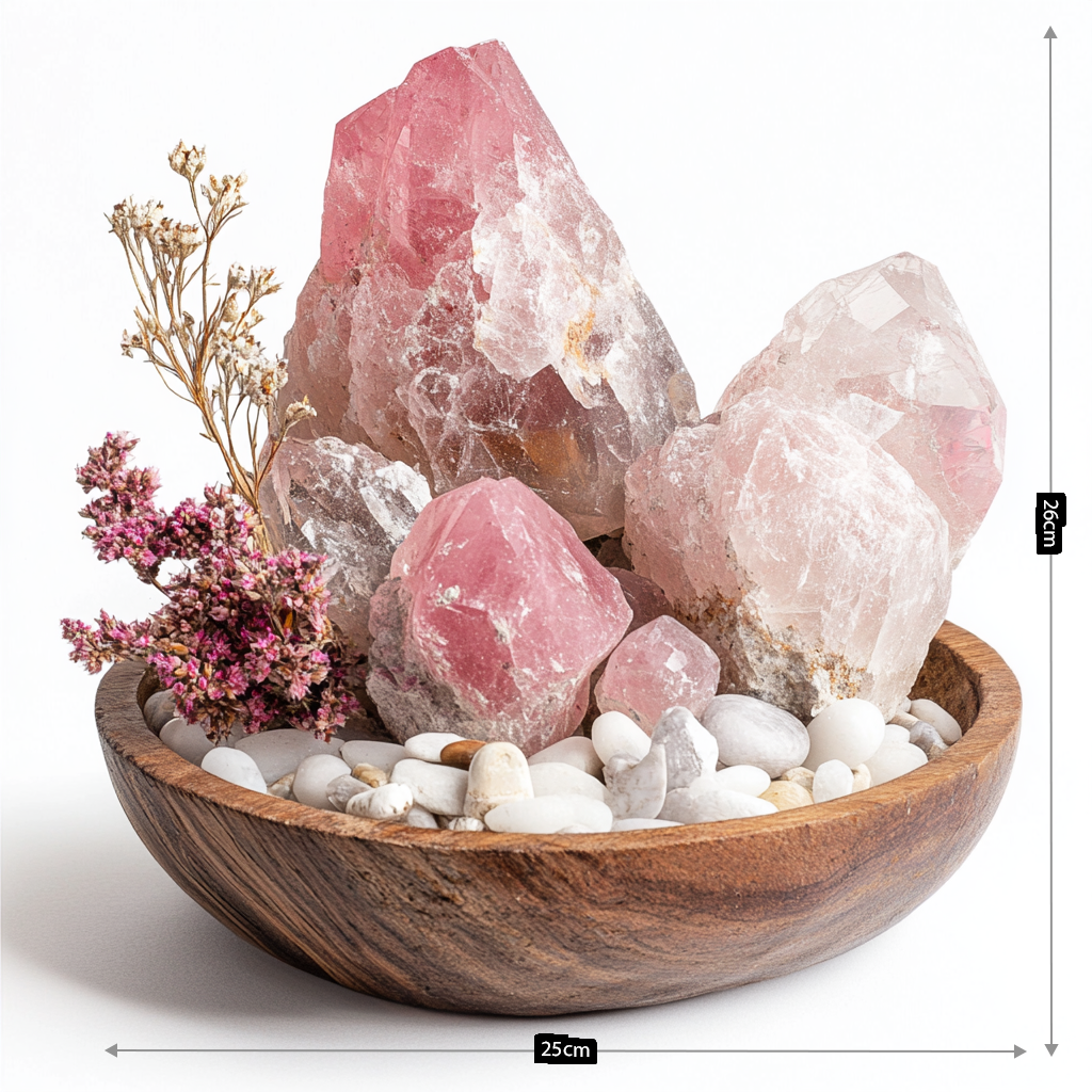 Unique Raw Rose Quartz Miniature Planter – Natural Crystal Succulent Landscape for Home Decor