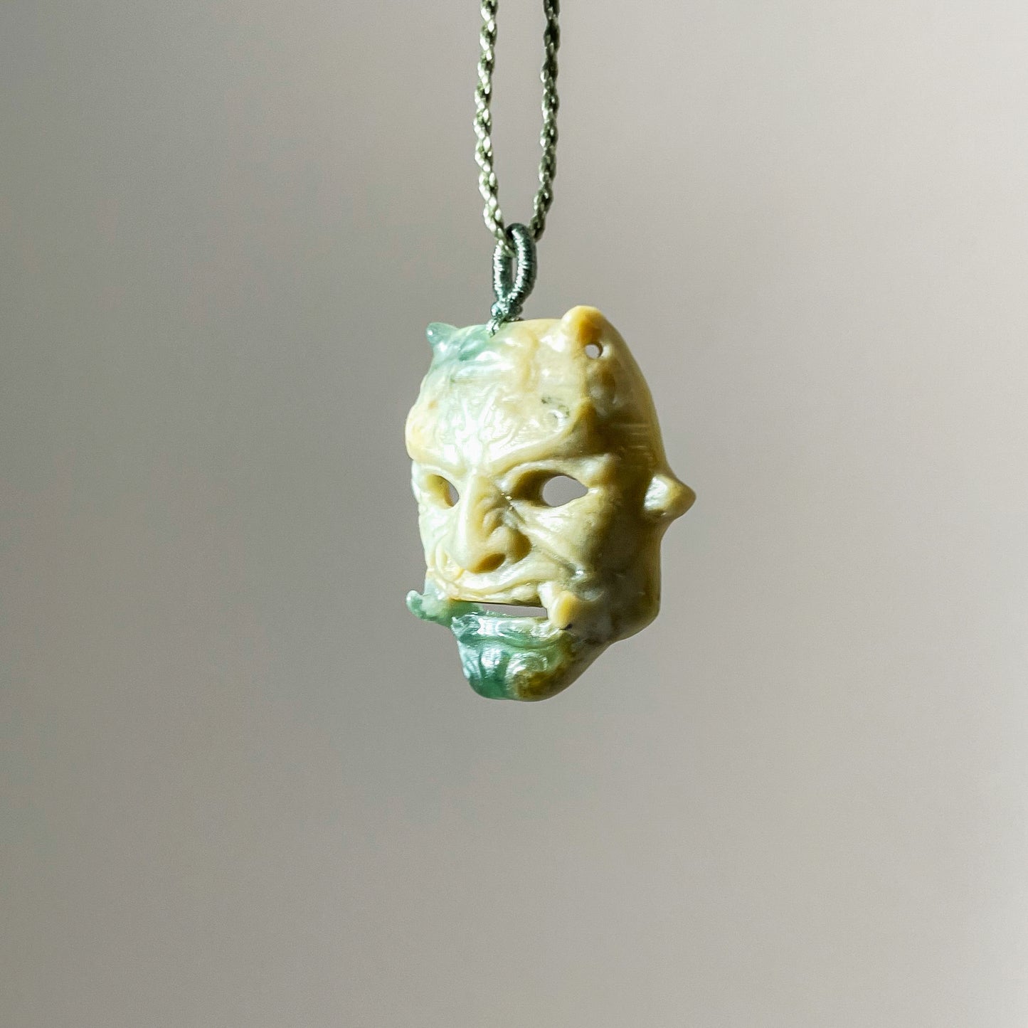 Prajna Mask – One and Only, Handcrafted Masterpiece in Xiu Jade with Green Accents