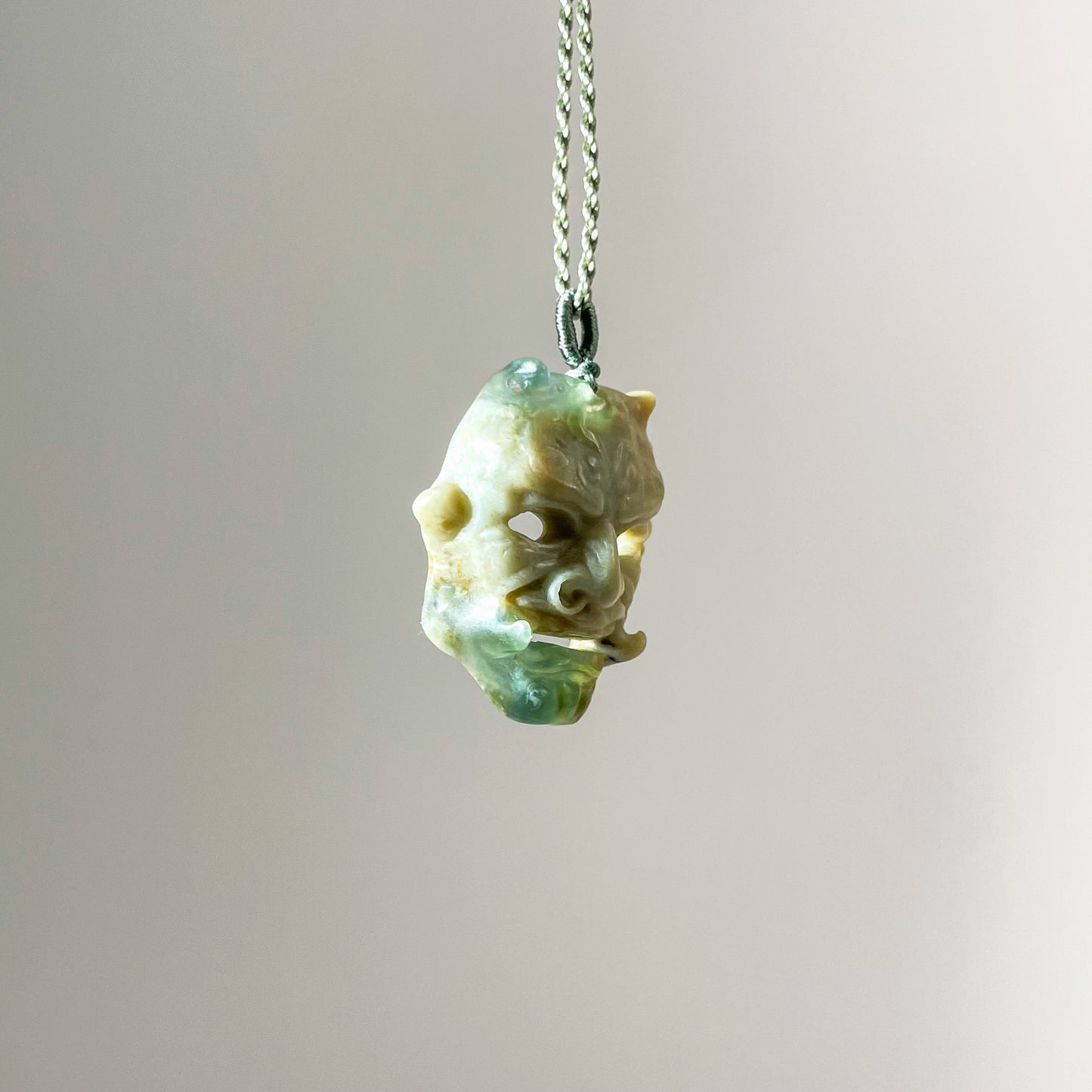 Prajna Mask – One and Only, Handcrafted Masterpiece in Xiu Jade with Green Accents