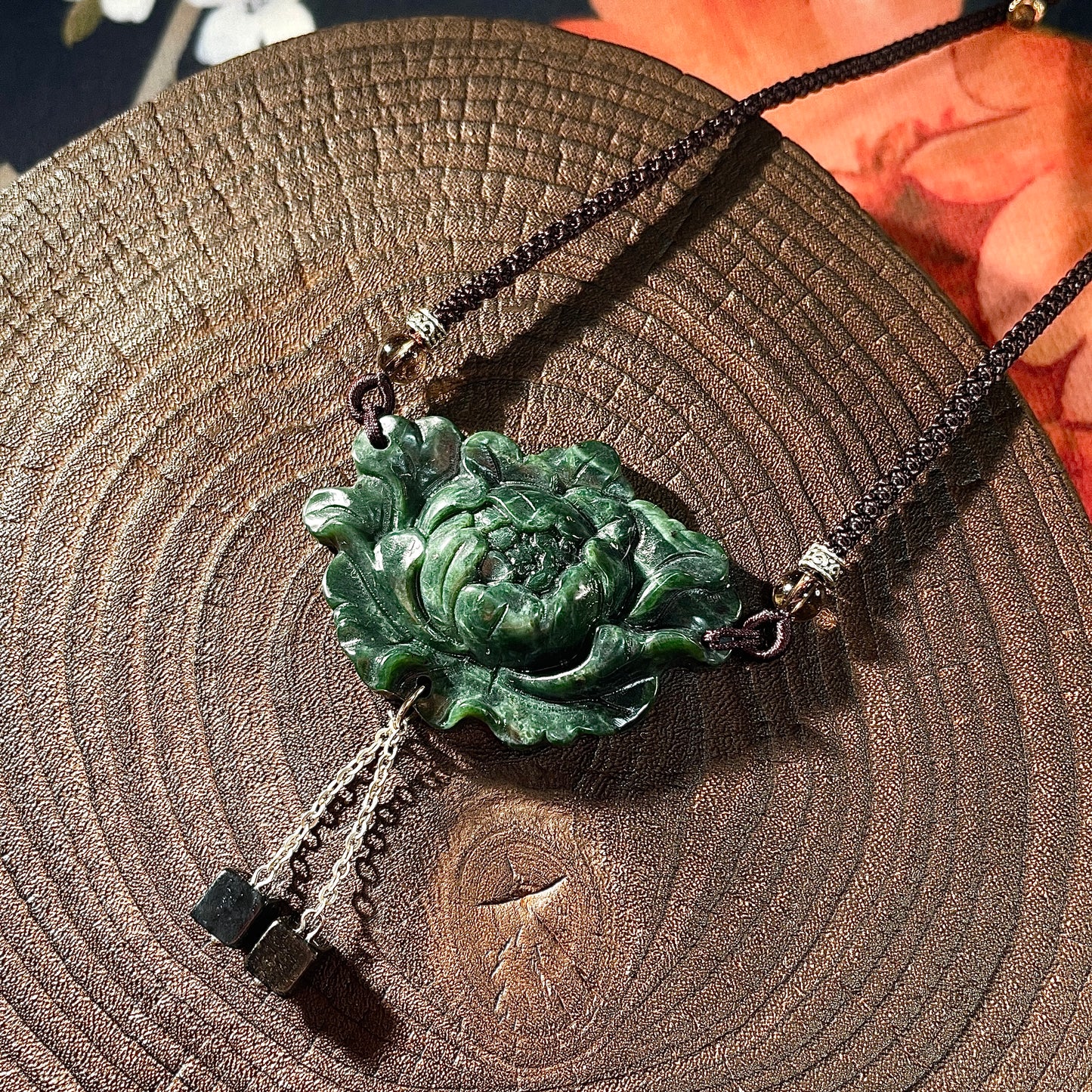 Handcrafted One and Only Peony Xiu Jade Pendant