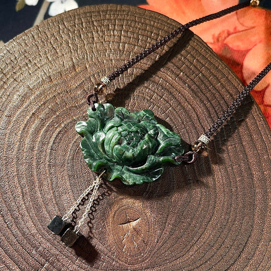 Handcrafted One and Only Peony Xiu Jade Pendant